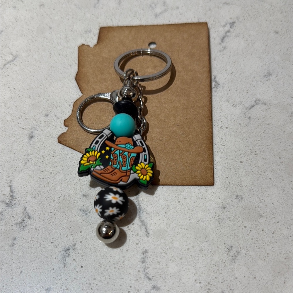 Turquoise and Black Beaded Keychain